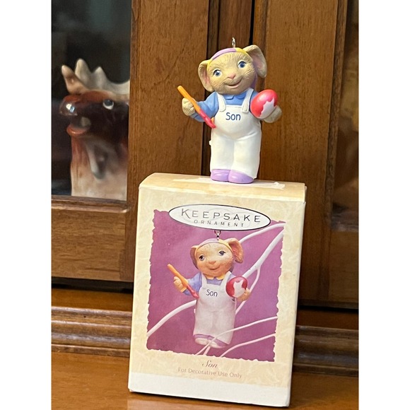 Vintage Hallmark Easter "Son" Brown Rabbit Painting Eggs Ornament - Picture 1 of 4